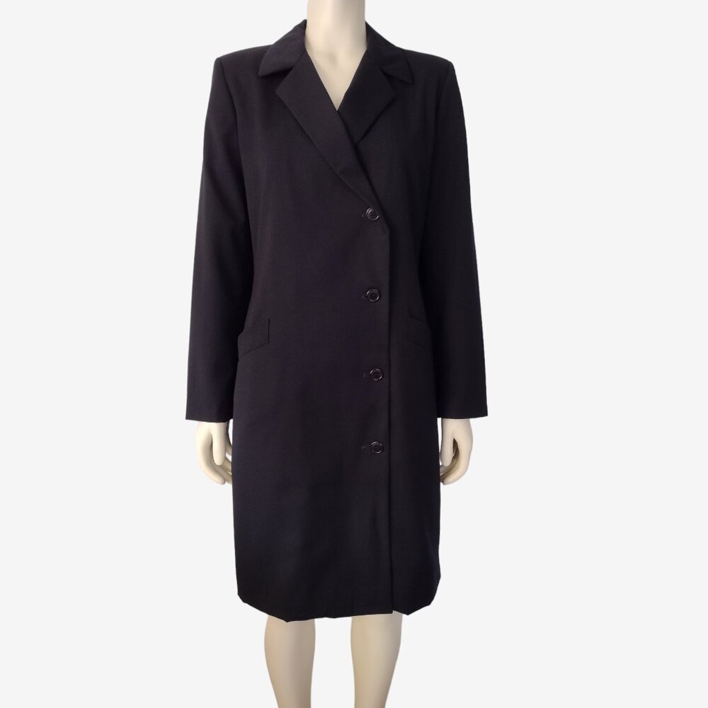 Vintage 1990s Havre Bernard Black Asymmetric 100% Wool Long Fitted Coat